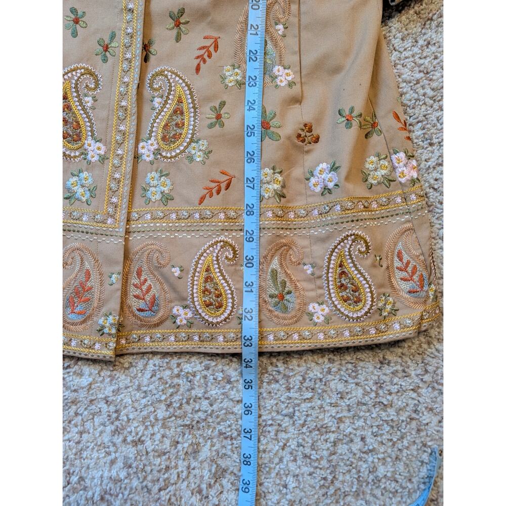 Coldwater Creek Jacket Womens 12 Tan Paisley Floral Embroidered Riding Coat NWT - Picture 12 of 16